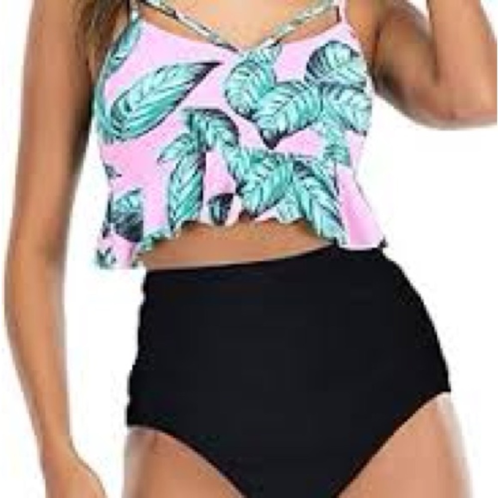 Tropical Leaf Print Bikini Set